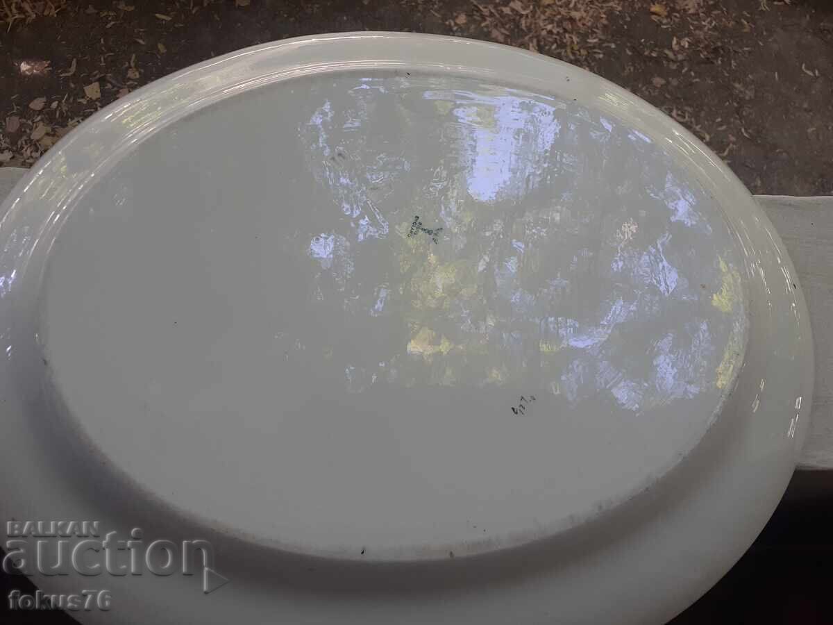 Livrarea Tavă englezească uriașă, platou porțelan cobalt, margine aurie