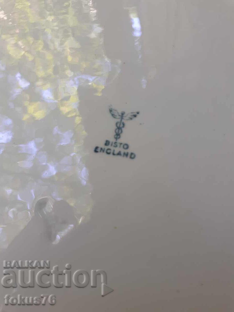 Tavă englezească uriașă, platou porțelan cobalt, margine aurie - 5