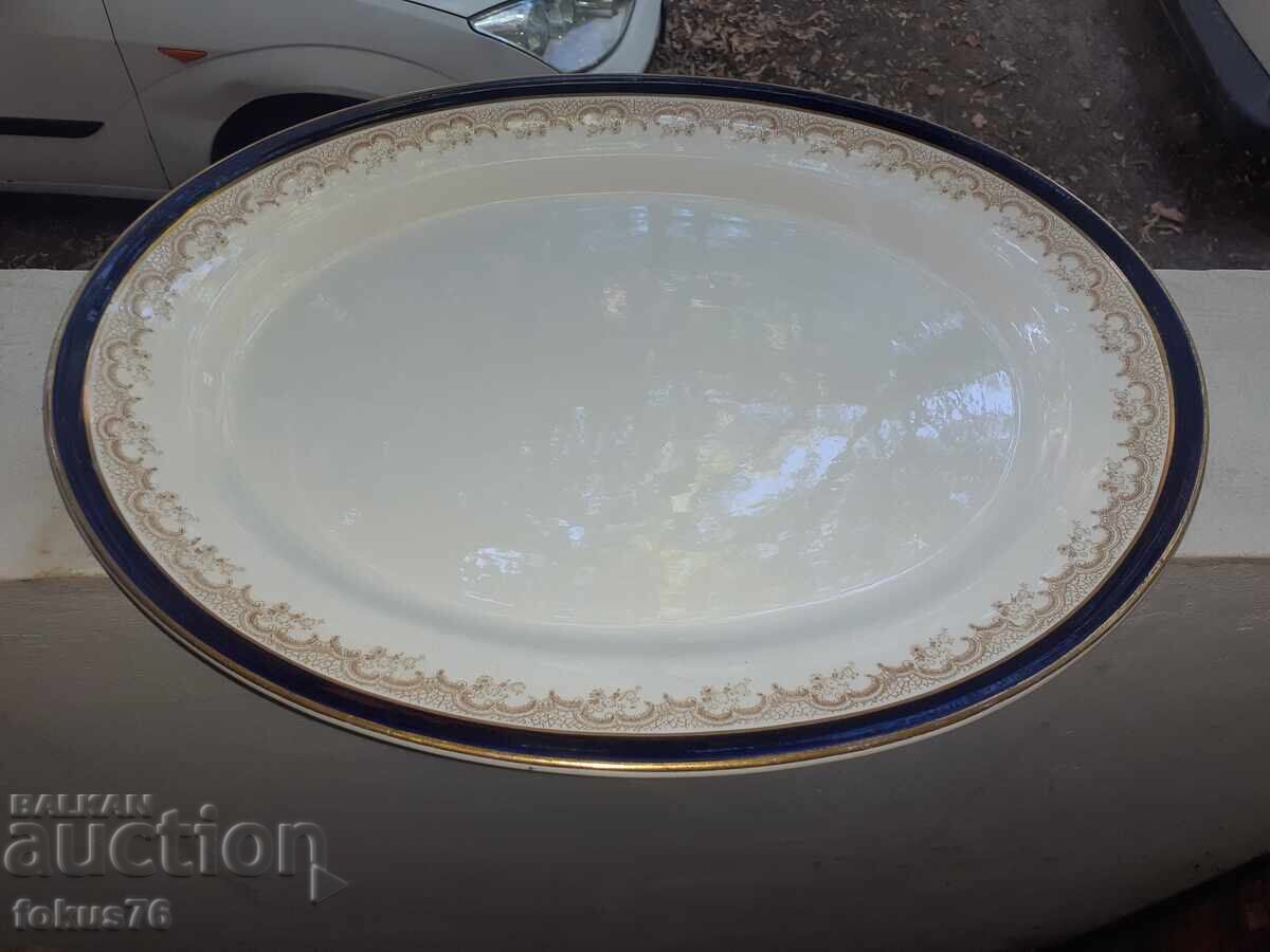 Tavă englezească uriașă, platou porțelan cobalt, margine aurie - 6