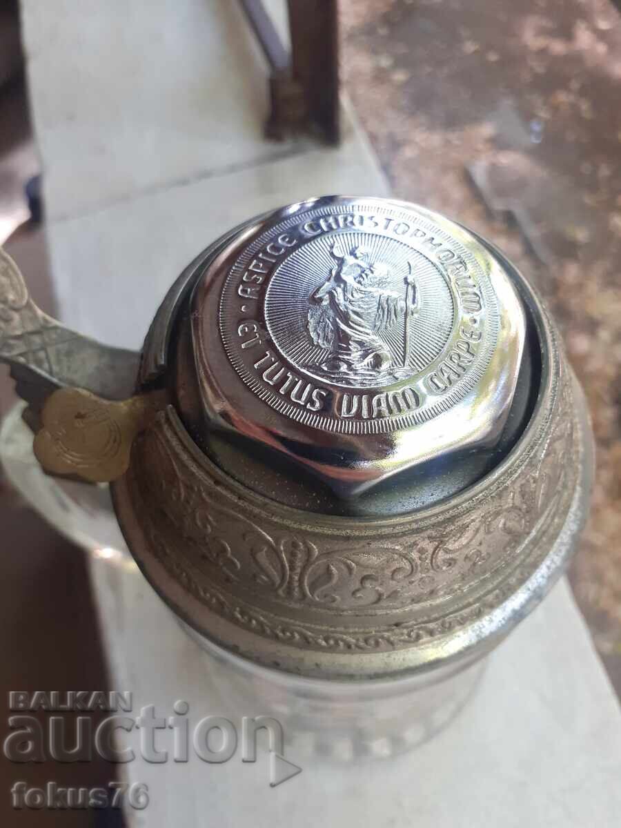 Cană germană veche de bere cu clopoțel - 5