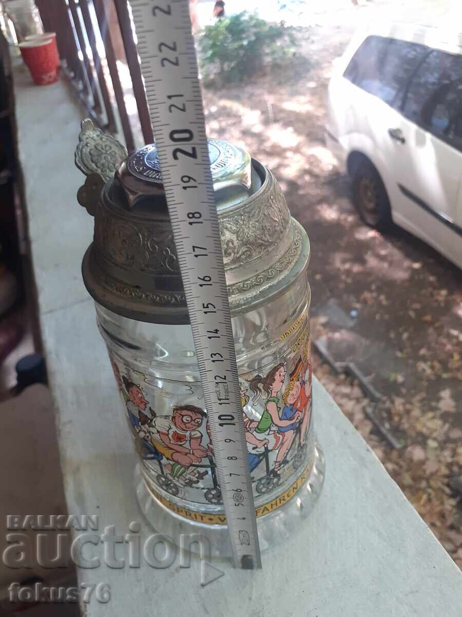 Cană germană veche de bere cu clopoțel - 7