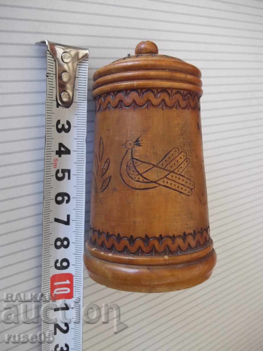 Auction  Wooden pyrography cylindrical box with lid from the socialist era