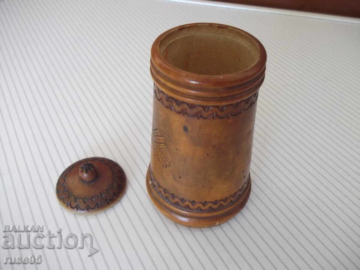 Wooden pyrography cylindrical box with lid from the socialist era - 5