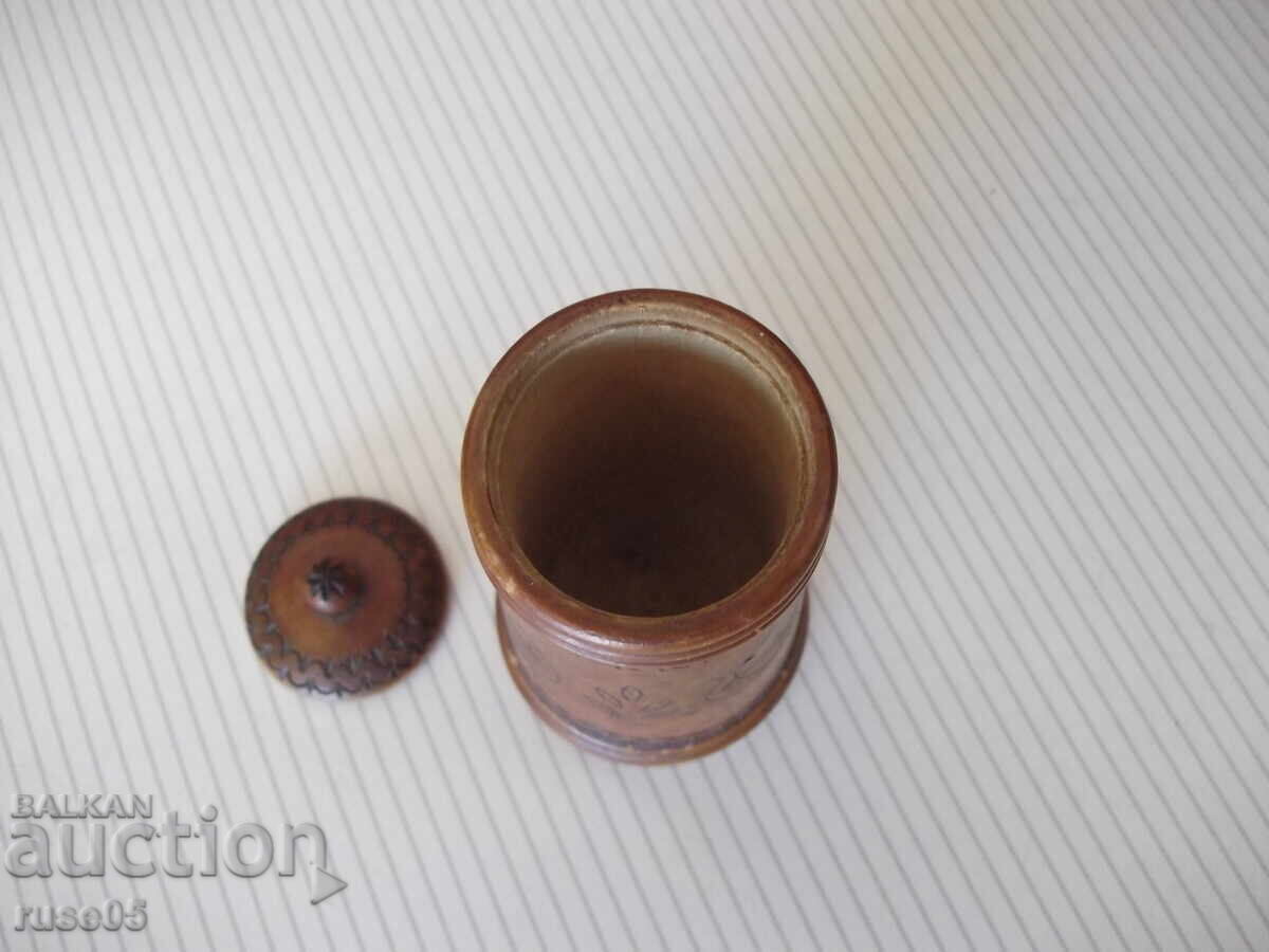 Wooden pyrography cylindrical box with lid from the socialist era - 6