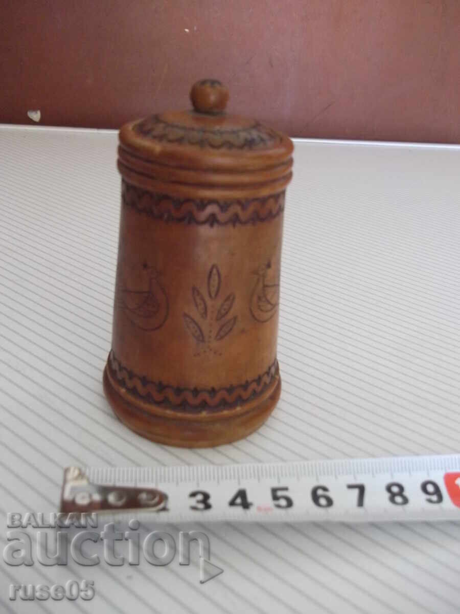 Wooden pyrography cylindrical box with lid from the socialist era