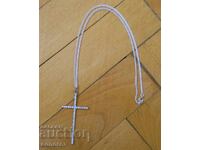 Silver-plated chain with a large cross with stones