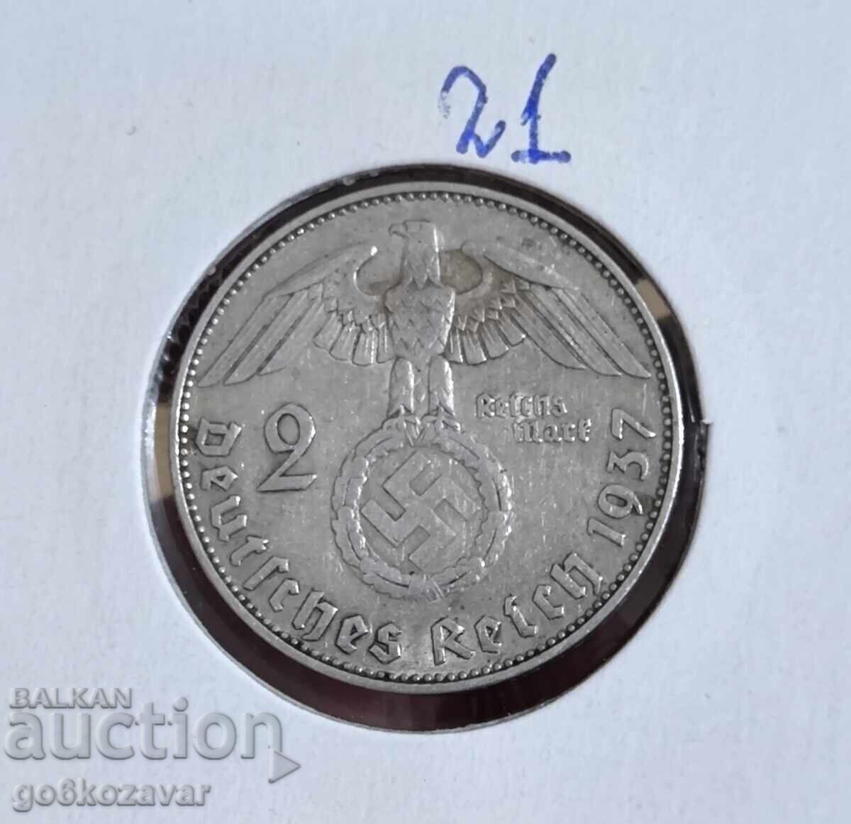 Germania Reichul al Treilea 2 mărci 1937 Argint !
