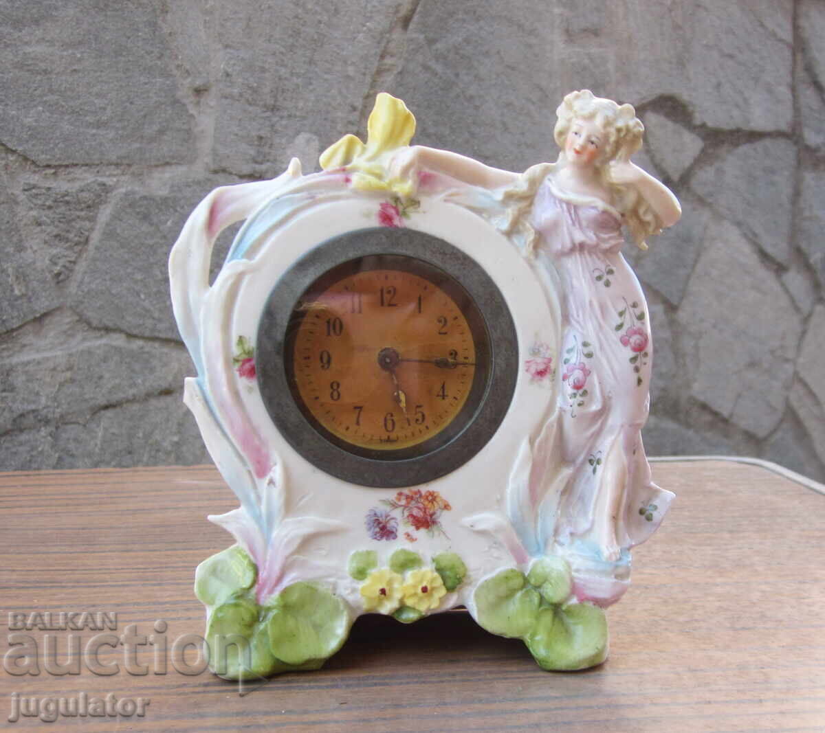 Αρχαίο γερμανικό επιτραπέζιο πορσελάνινο ρολόι