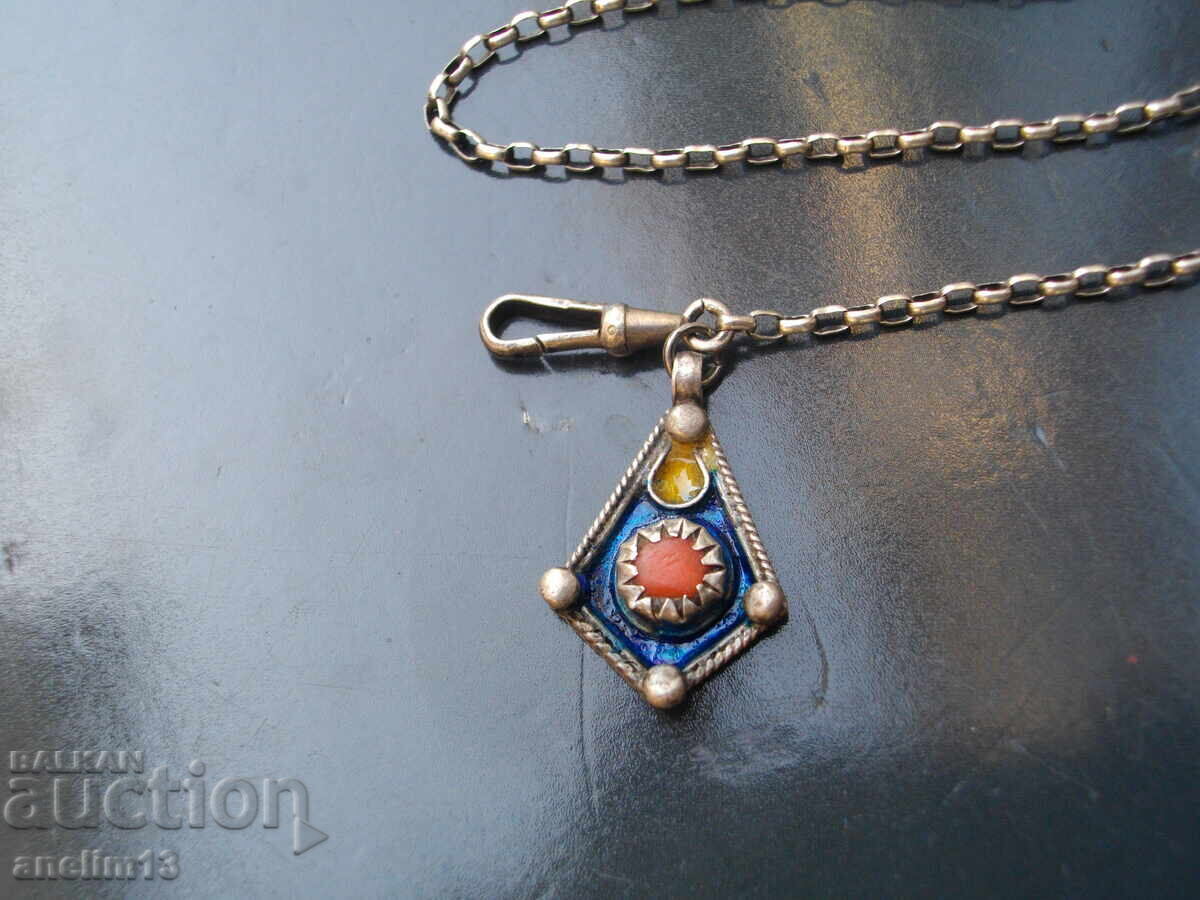 STAR SILVER PENDANT FOR POCKET WATCH SILVER ENAMEL CORAL with price € 45.00 | 88.01 BGN STAR SILVER PENDANT FOR POCKET WATCH SILVER ENAMEL CORAL with price € 45.00 | 88.01 BGN