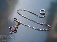 STAR SILVER PENDANT FOR POCKET WATCH SILVER ENAMEL CORAL