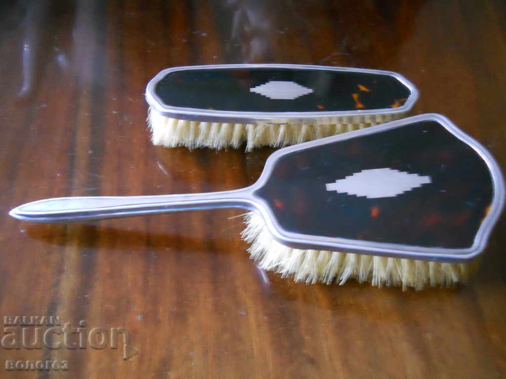 Antique toilet brushes - silver with niello (hallmarked)