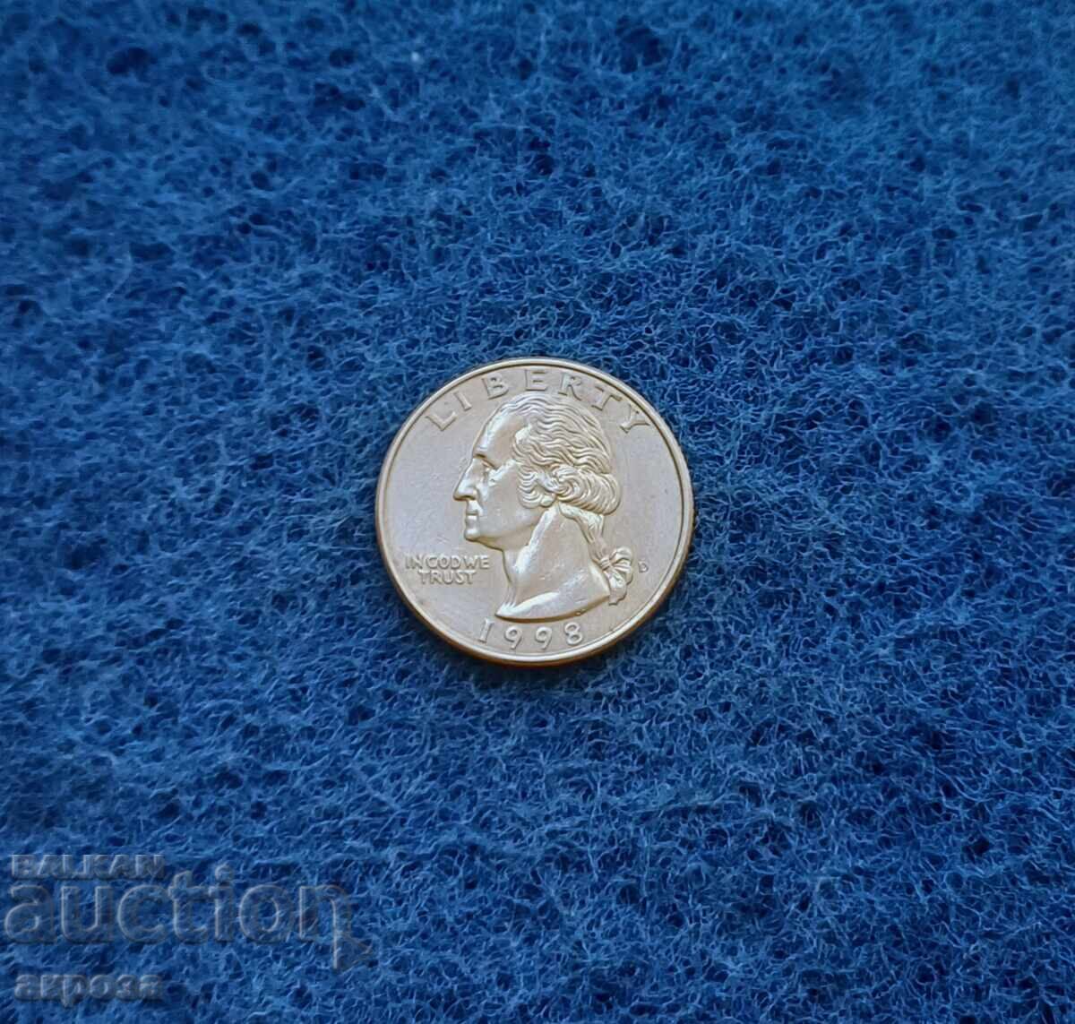 25 цента/куотър САЩ 1998/D нециркулирал с цена 2.00 лв. | € 1.02 25 цента/куотър САЩ 1998/D нециркулирал с цена 2.00 лв. | € 1.02