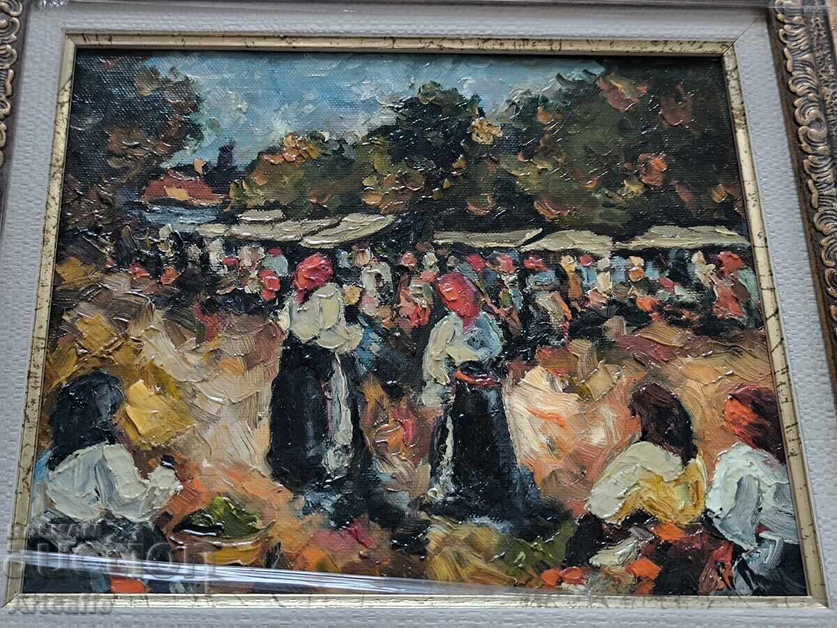 Market - old painting, oil, framed and signed with price 600.00 BGN | € 306.78