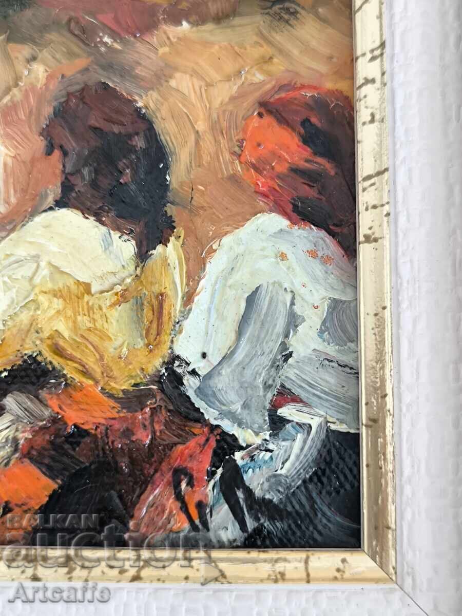 Market - old painting, oil, framed and signed - 6