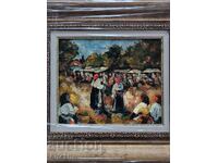 Пазар-стара картина,масло,рамкирана и подписана