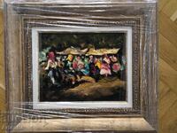 Market - old painting, oil, framed and signed