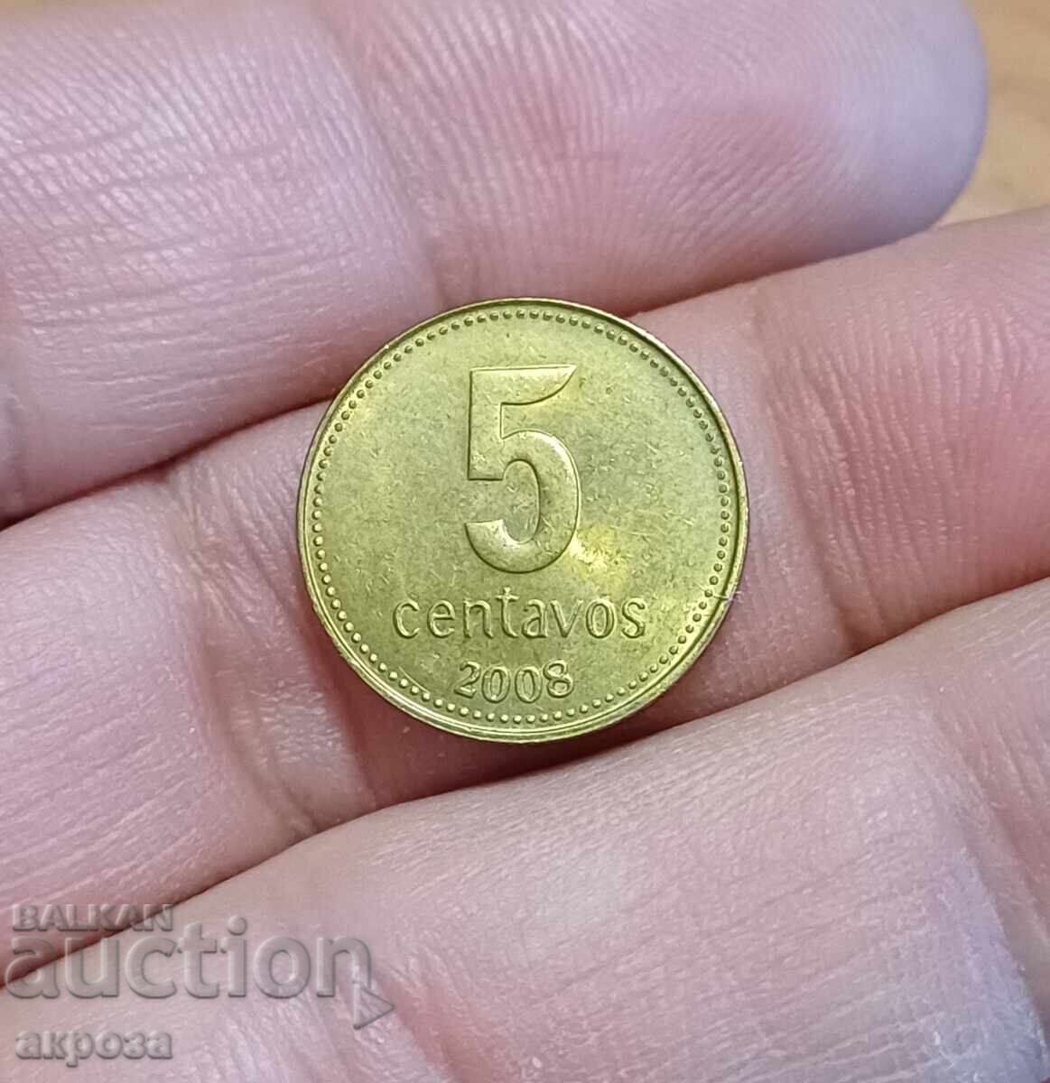 5 λεπτά Αργεντινής 2008 ακυκλοφόρητα