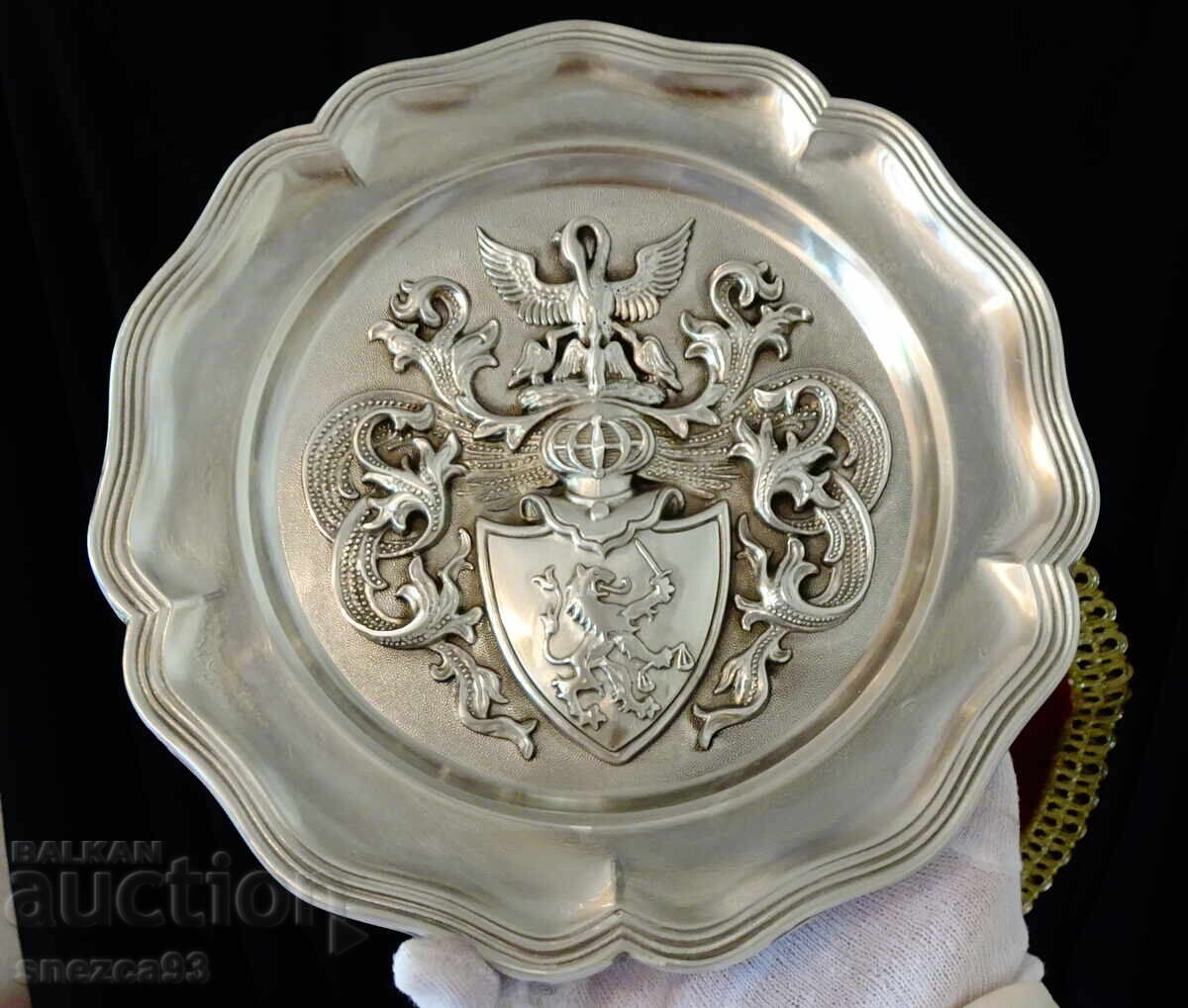 Pewter plate, pewter panel with family symbols, pewter - 6