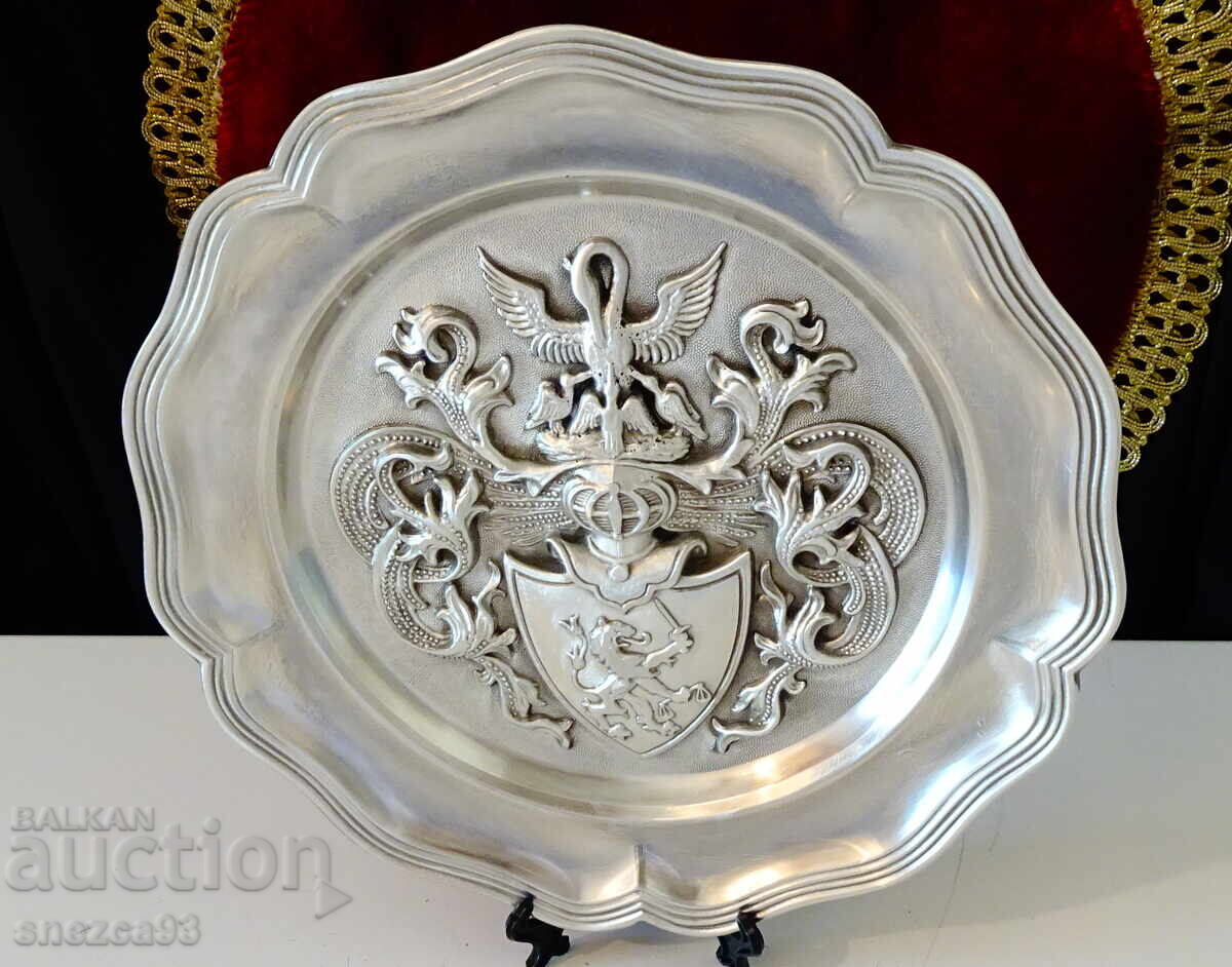 Pewter plate, pewter panel with family symbols, pewter - 7