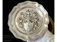 Farfurie de cositor, panou din cositor cu simboluri pentru familie, cositor