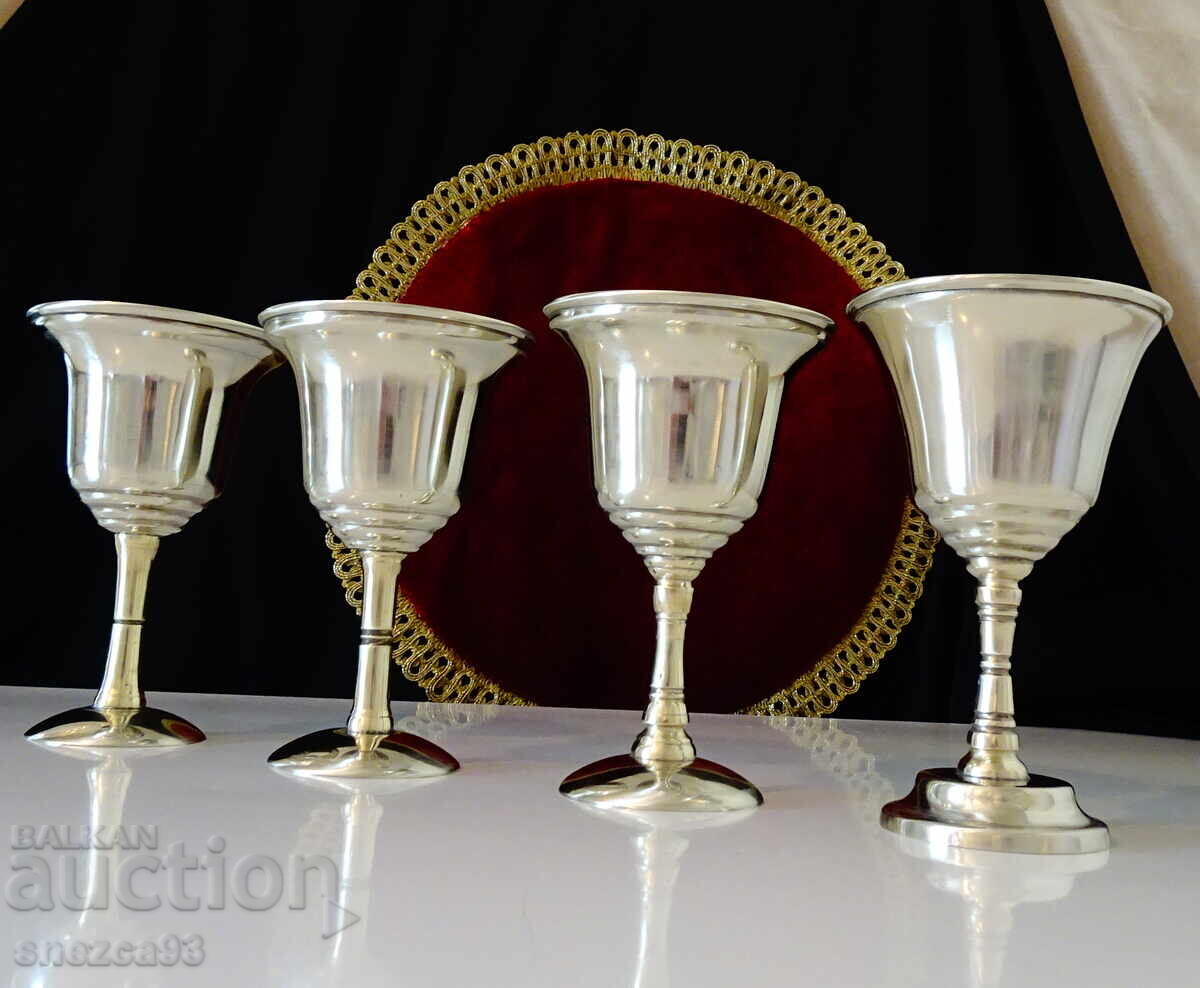 Silver-plated wine glasses 160 ml, relief, 4 pcs - 7