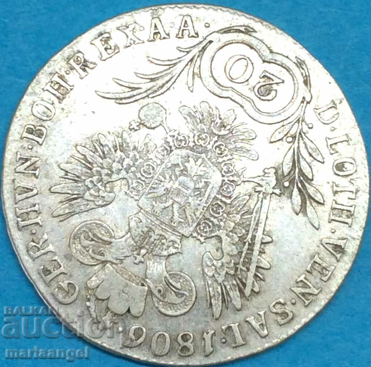 Доставка на Австрия 20 кройцера 1806 С - Прага Франц II R