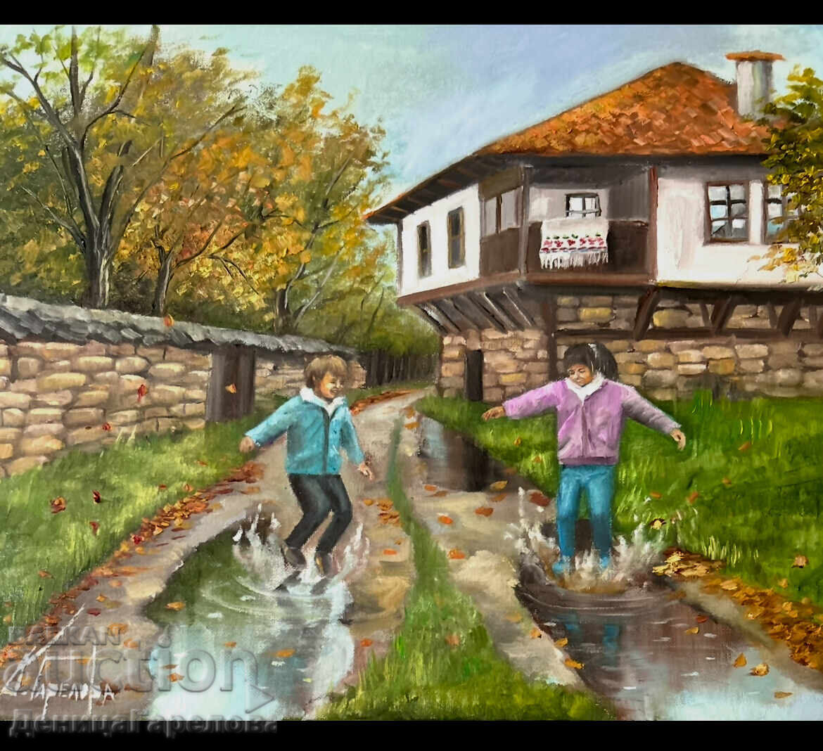 Denitsa Garelova painting 50/40 "Let's jump in puddles!"
