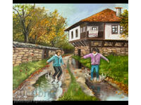 Denitsa Garelova painting 50/40 "Let's jump in puddles!"