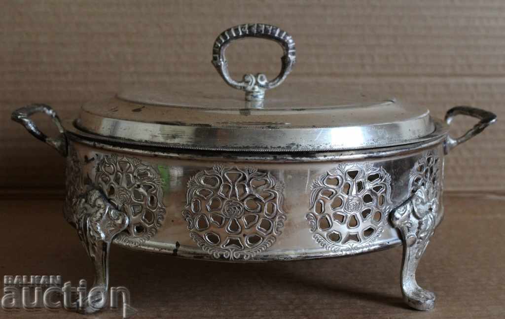 REGATUL BULGARIA RECIPIENT METAL CU CAPAC PLACAT ARGENT - 5 REGATUL BULGARIA RECIPIENT METAL CU CAPAC PLACAT ARGENT - 5