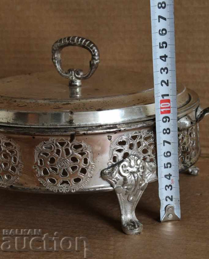 REGATUL BULGARIA RECIPIENT METAL CU CAPAC PLACAT ARGENT - 7 REGATUL BULGARIA RECIPIENT METAL CU CAPAC PLACAT ARGENT - 7