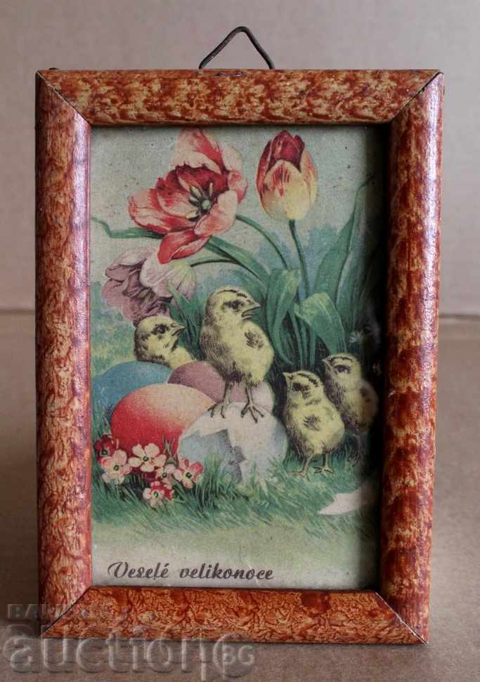 EASTER OLD CARD FRAME EASTER EGG CHICK