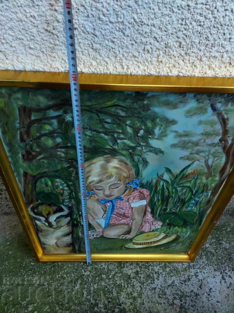. LARGE PAINTED PICTURE FRAME SIGNED GIRL PAINTING - 5 . LARGE PAINTED PICTURE FRAME SIGNED GIRL PAINTING - 5