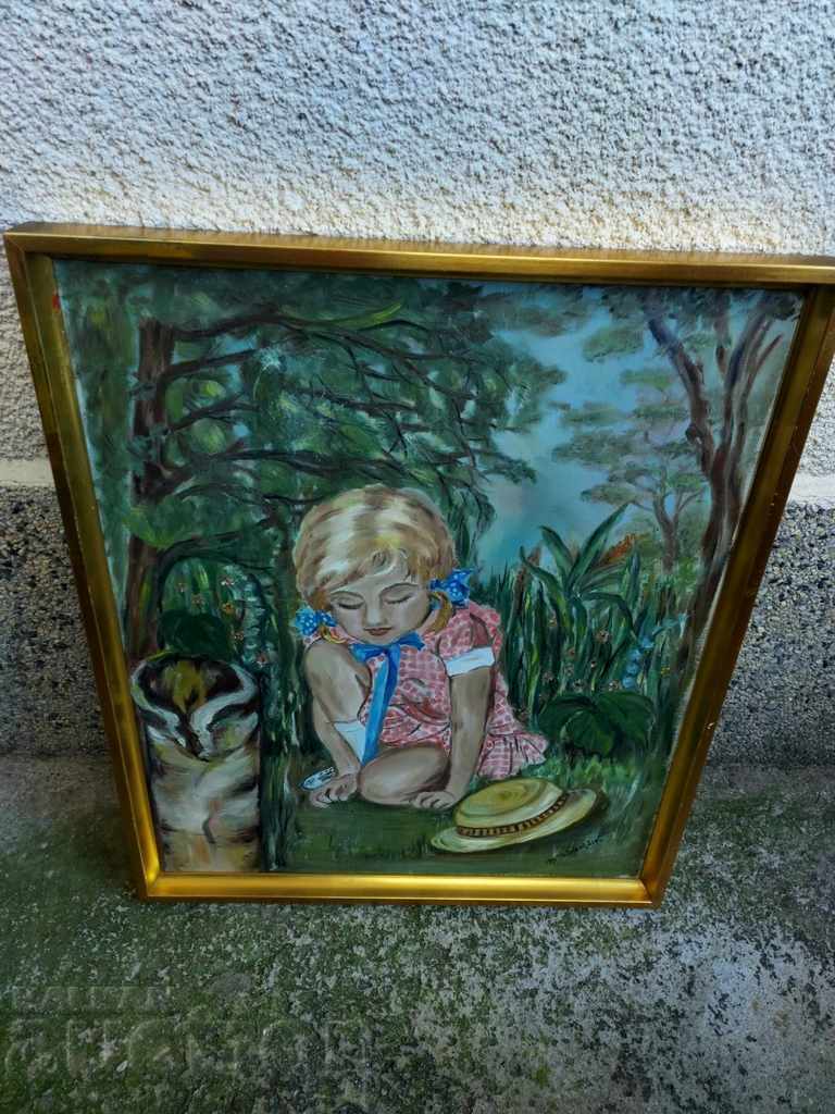 . LARGE PAINTED PICTURE FRAME SIGNED GIRL PAINTING - 6 . LARGE PAINTED PICTURE FRAME SIGNED GIRL PAINTING - 6