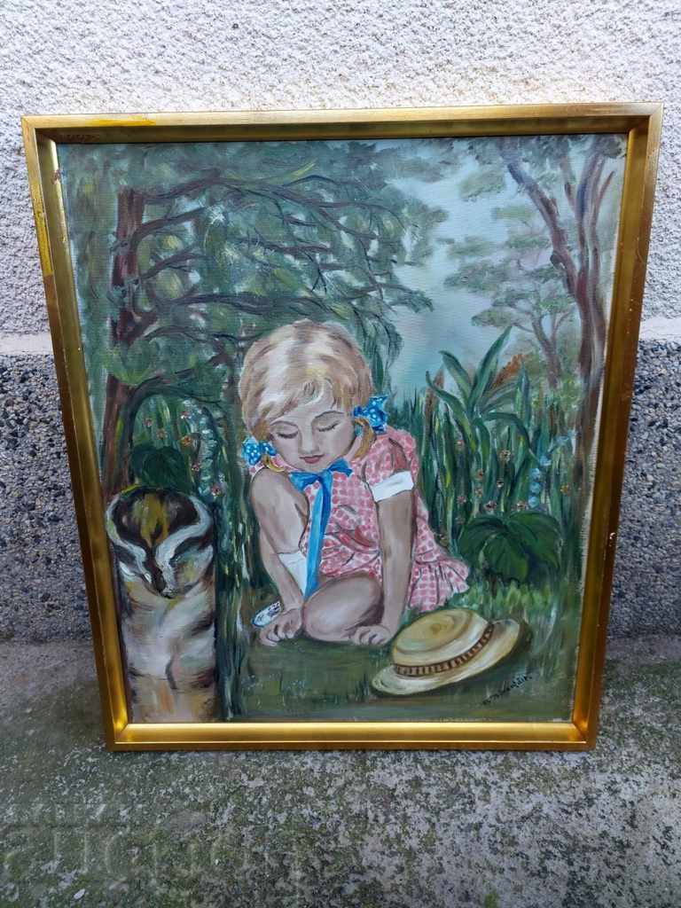 . LARGE PAINTED PICTURE FRAME SIGNED GIRL PAINTING . LARGE PAINTED PICTURE FRAME SIGNED GIRL PAINTING