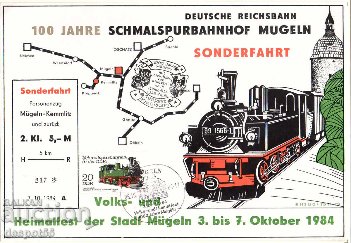 1984 ГДР. Железопътни линии- Локомотиви и пътнически влакове