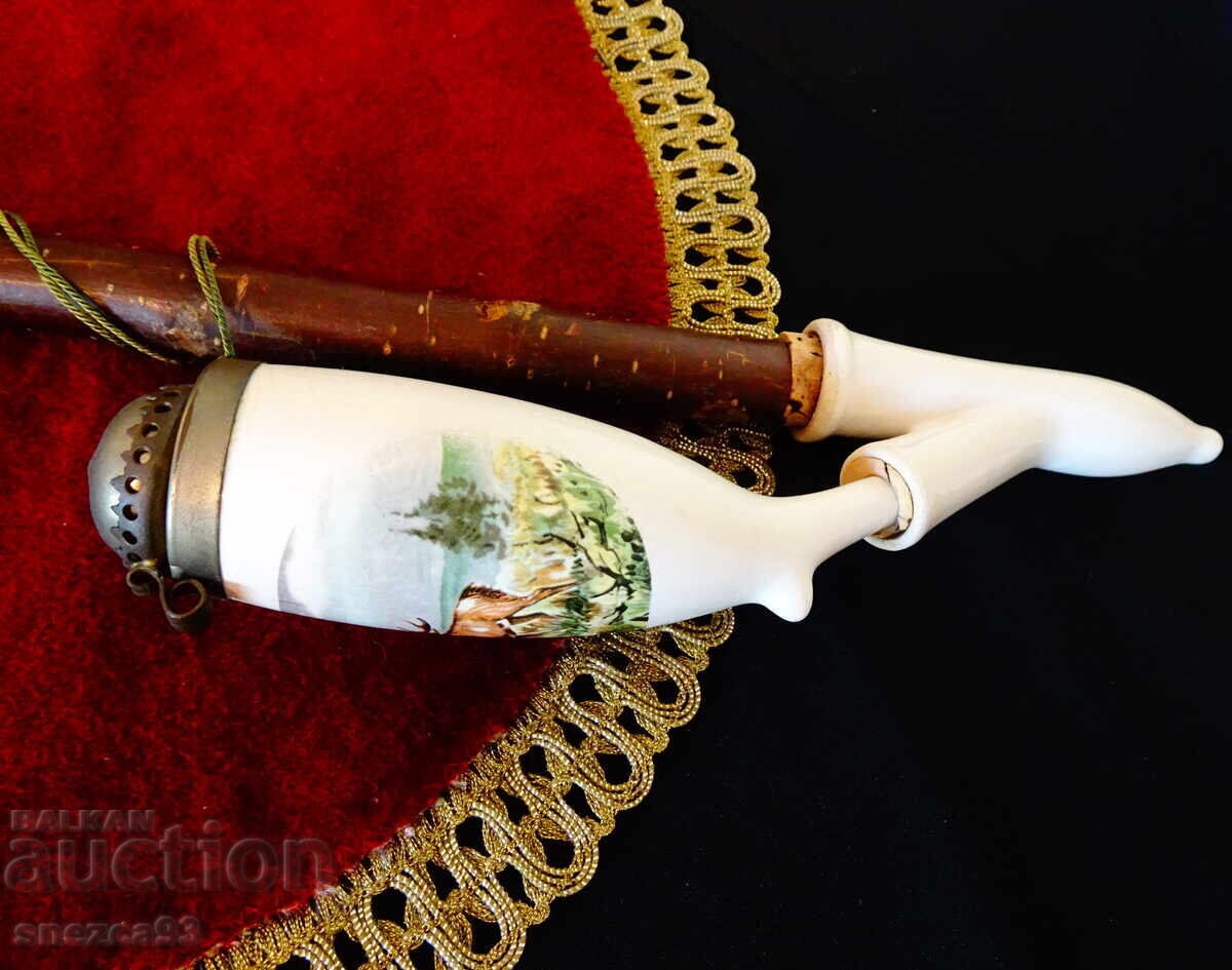 Тиролска порцеланова лула,ловна картина Елен. - 5