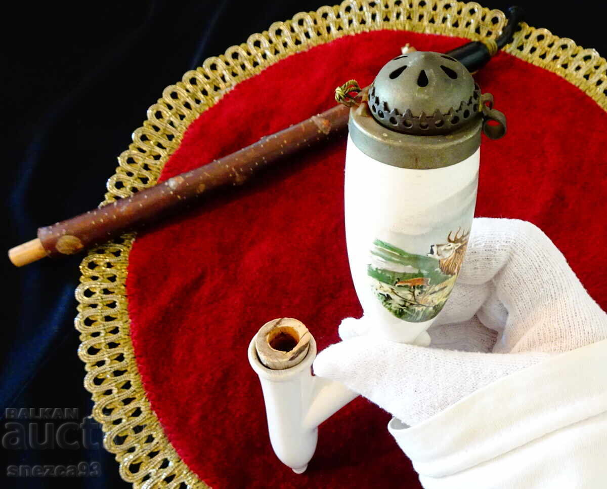 Тиролска порцеланова лула,ловна картина Елен. - 6