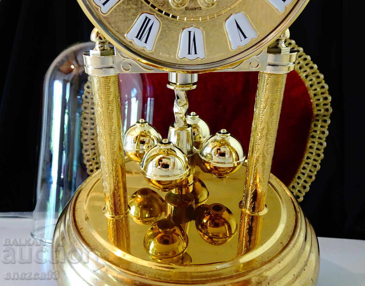 Auction  Table clock, glass dome, baroque, gilding