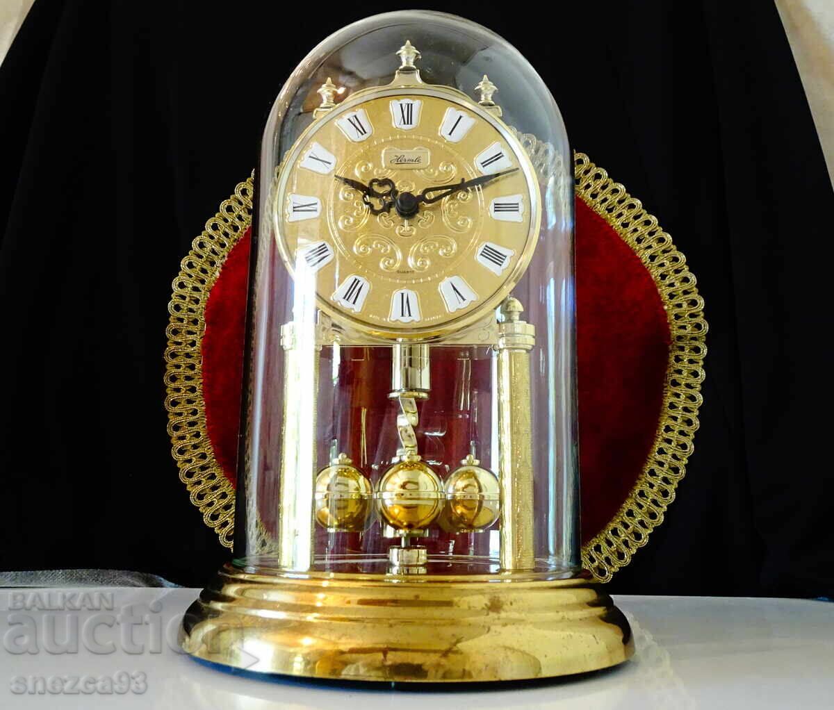 Table clock, glass dome, baroque, gilding - 7