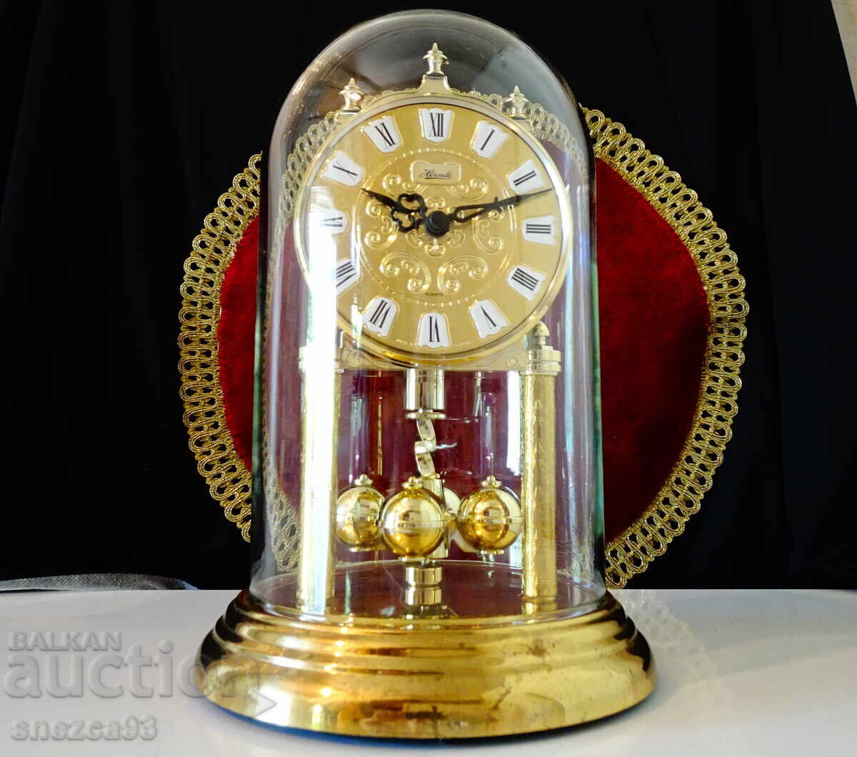 Table clock, glass dome, baroque, gilding
