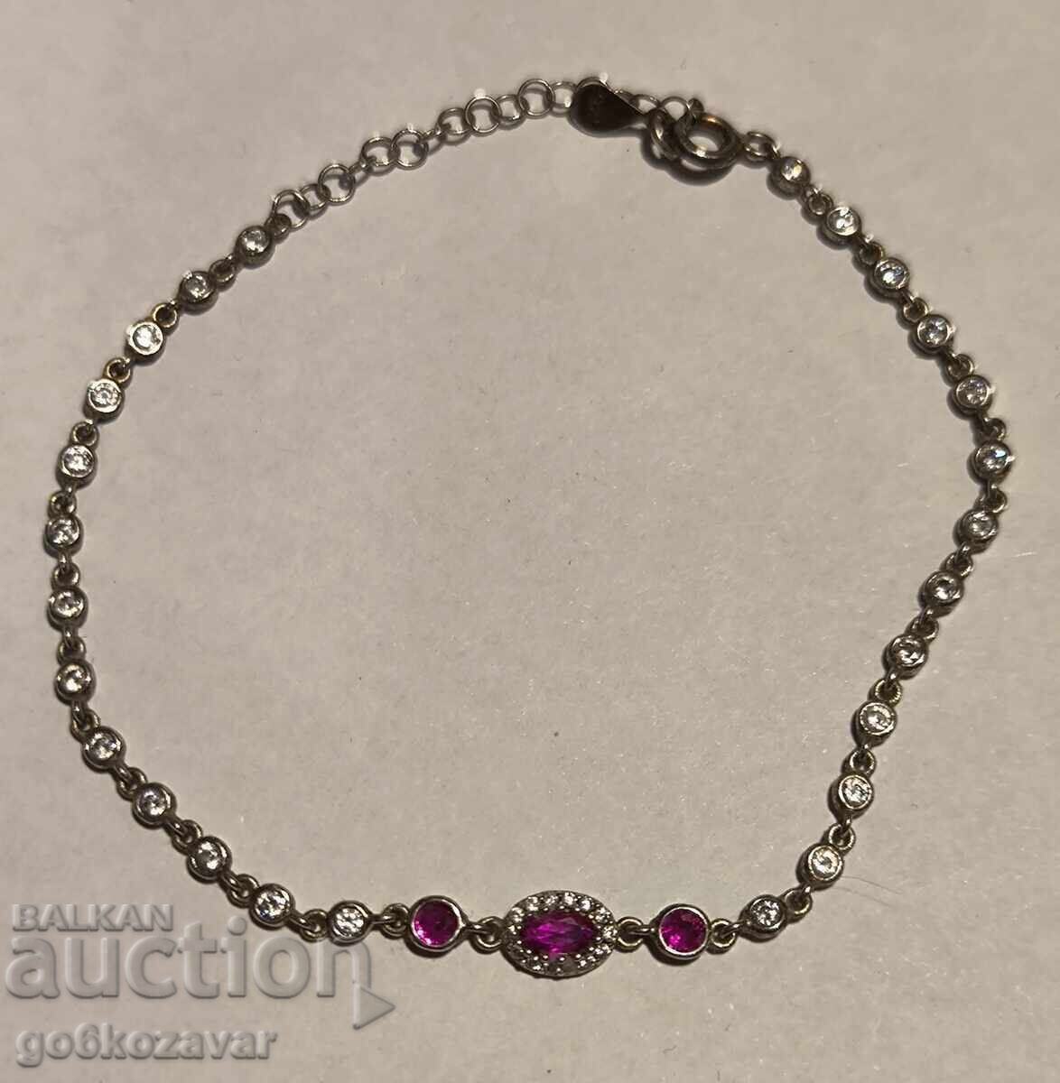 Απαλό ασημένιο βραχιόλι με μικρά ροζ και λευκά ζιρκόνια. 925 Απαλό ασημένιο βραχιόλι με μικρά ροζ και λευκά ζιρκόνια. 925