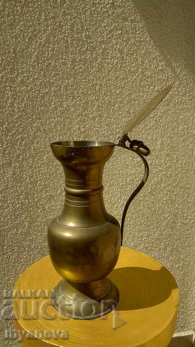 Large, metal jug with a lid, decorated with hazelnuts - 5