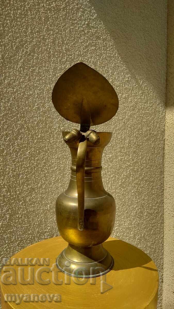 Large, metal jug with a lid, decorated with hazelnuts - 6