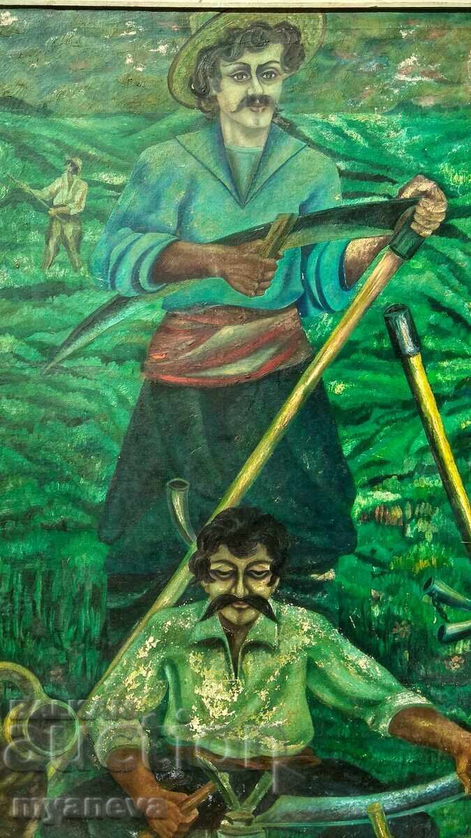 Auction  Old painting from the Socialist era, "Reapers" by Angel Rangelov