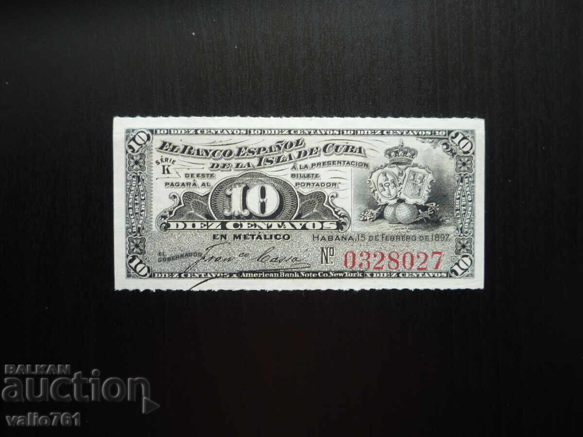 CUBA 10 CENTAVOS 1897 NOUĂ UNC