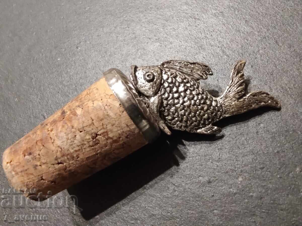Old cork stopper - silver-plated FISH art 18.08.25