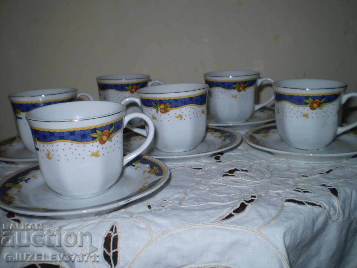 Set of coffee cups Bulgarian porcelain blue stripe gold with price 110.00 BGN | € 56.24 Set of coffee cups Bulgarian porcelain blue stripe gold with price 110.00 BGN | € 56.24