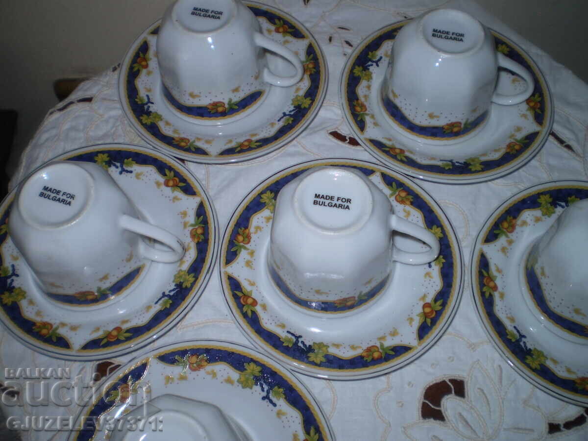 Delivery of Set of coffee cups Bulgarian porcelain blue stripe gold Delivery of Set of coffee cups Bulgarian porcelain blue stripe gold