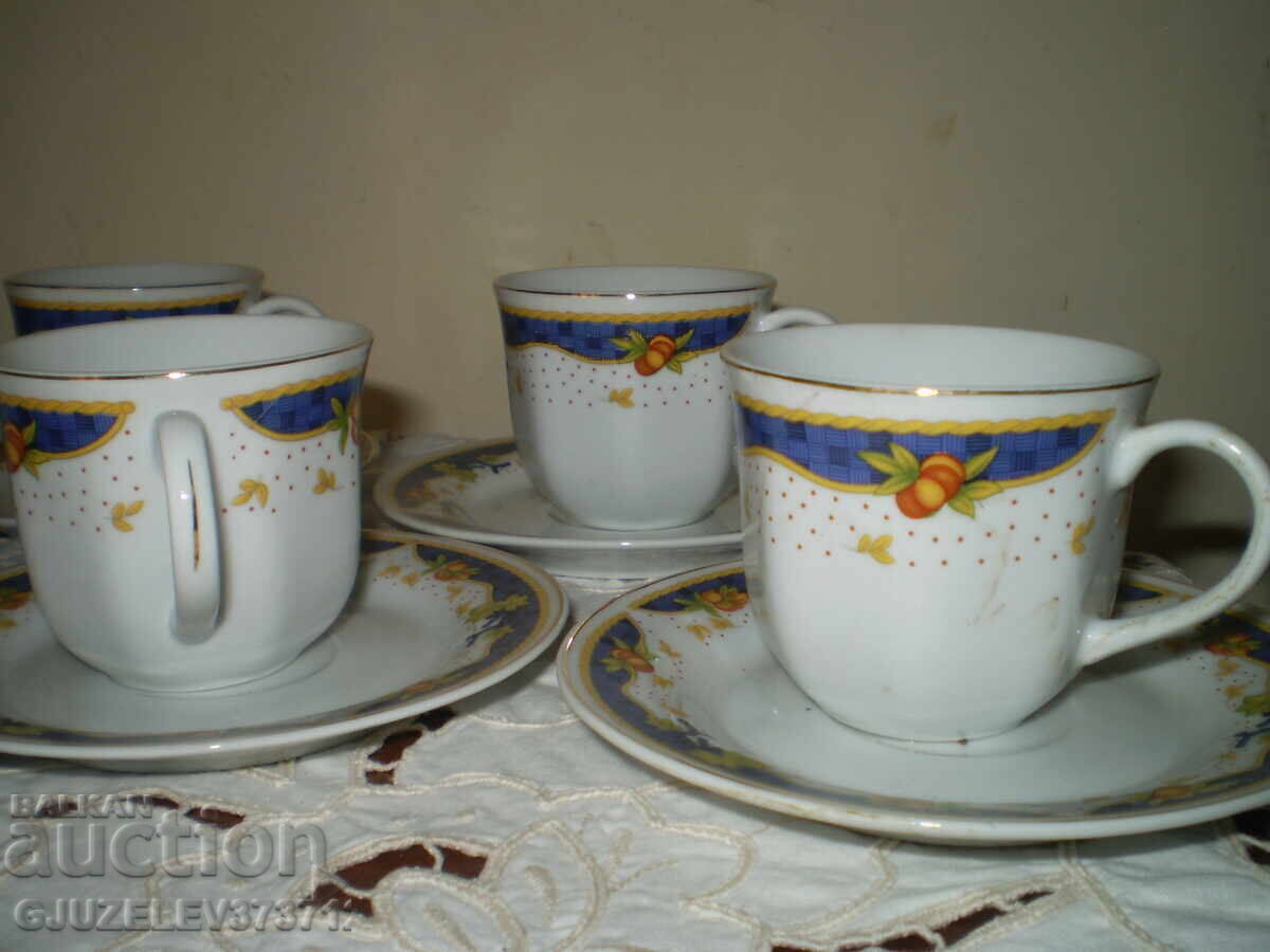 Set of coffee cups Bulgarian porcelain blue stripe gold - 5 Set of coffee cups Bulgarian porcelain blue stripe gold - 5