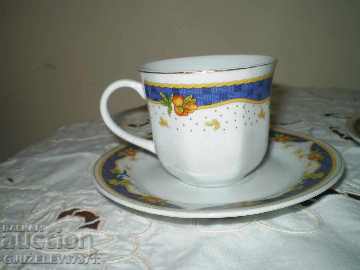Set of coffee cups Bulgarian porcelain blue stripe gold - 6 Set of coffee cups Bulgarian porcelain blue stripe gold - 6